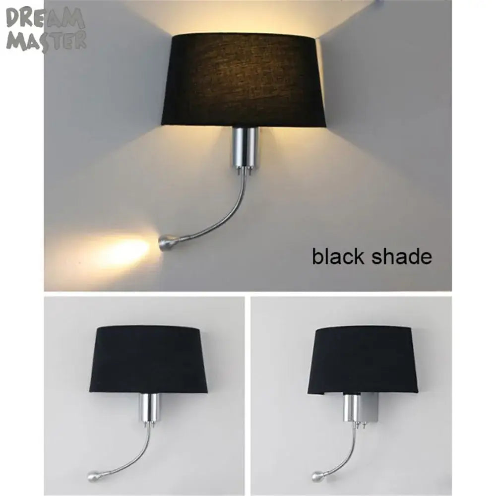 Industrial chrome wall sconce with led gooseneck reading light bedroom