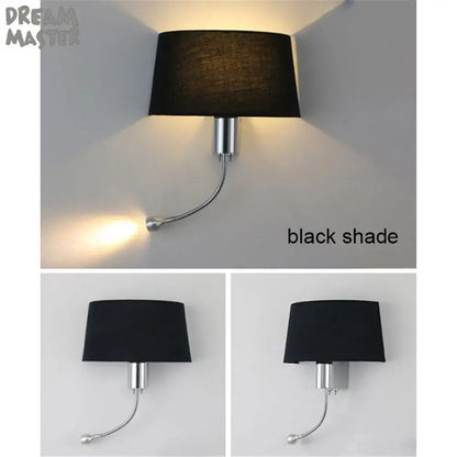 Industrial chrome wall sconce with led gooseneck reading light bedroom