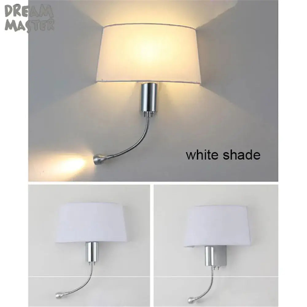 Industrial chrome wall sconce with led gooseneck reading light bedroom