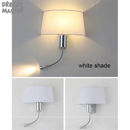 Industrial chrome wall sconce with led gooseneck reading light bedroom
