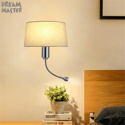 Industrial chrome wall sconce with led gooseneck reading light bedroom