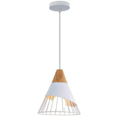 Minimalist white and wood led industrial pendant lamp for living room