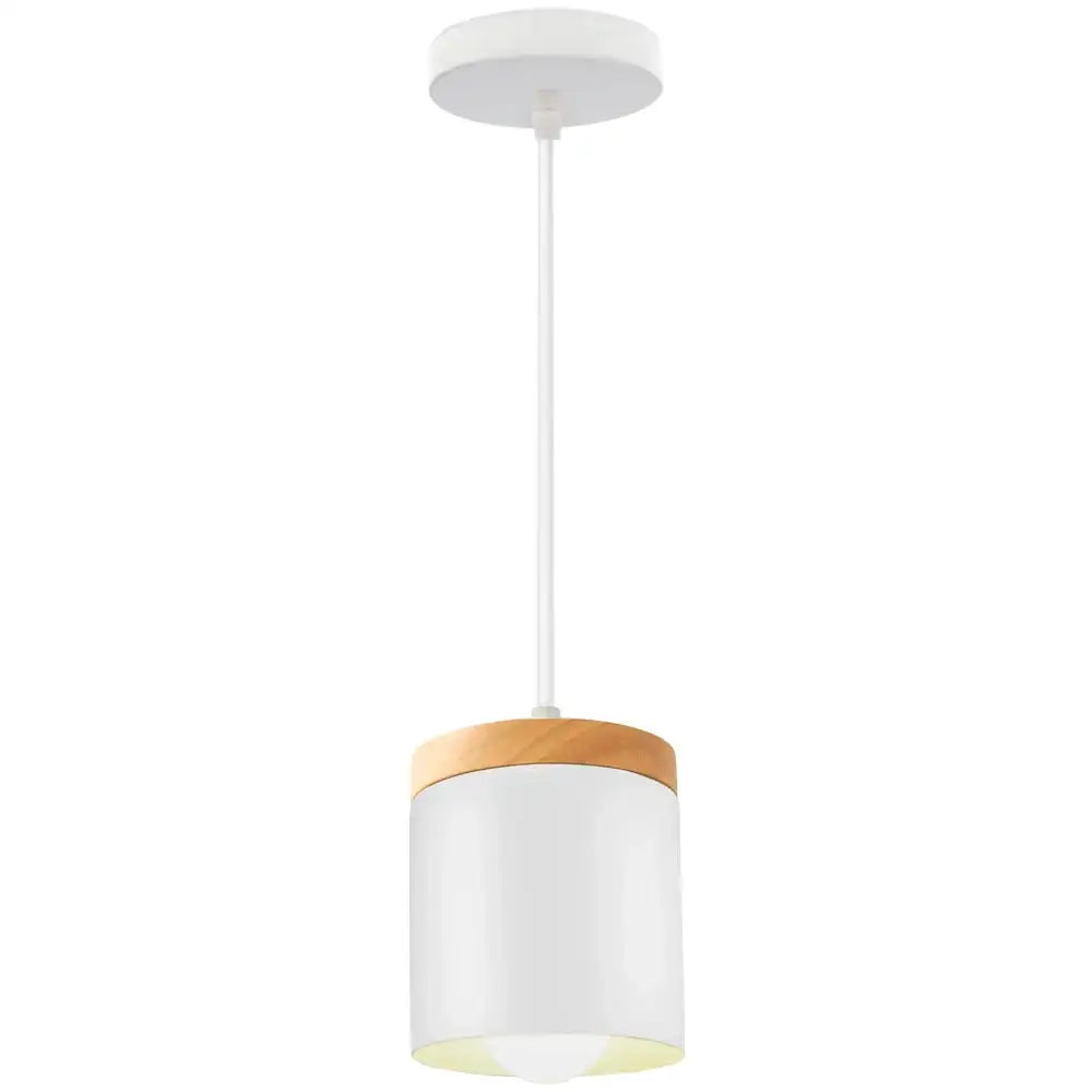 Minimalist white and wood led industrial pendant lamp for living room