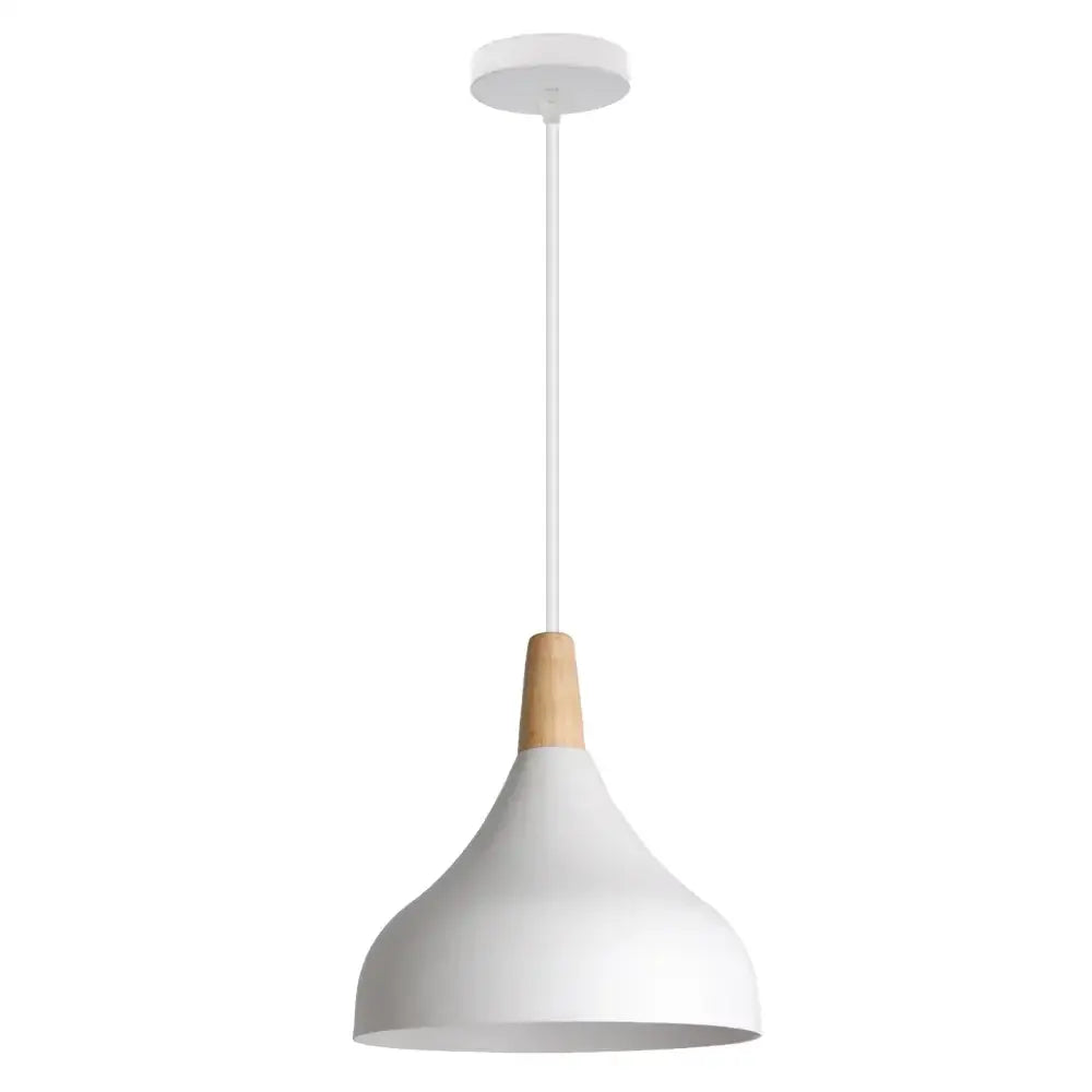 Minimalist white and wood led industrial pendant lamp for living room