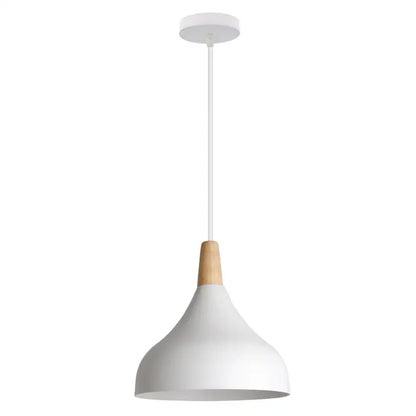 Minimalist white and wood led industrial pendant lamp for living room