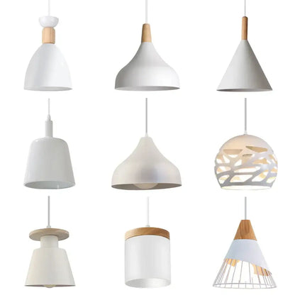 Minimalist white and wood led industrial pendant lamp for living room