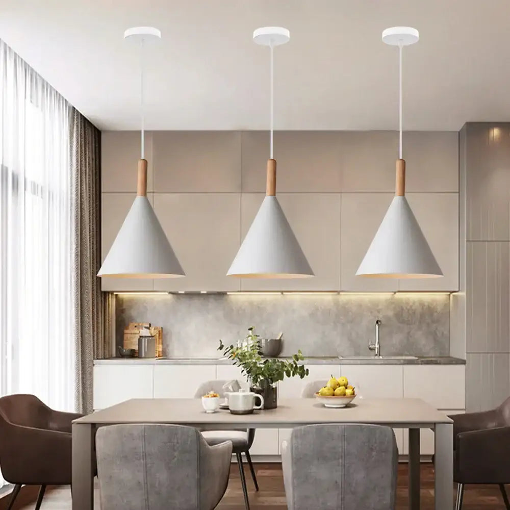 Minimalist white and wood led industrial pendant lamp for living room