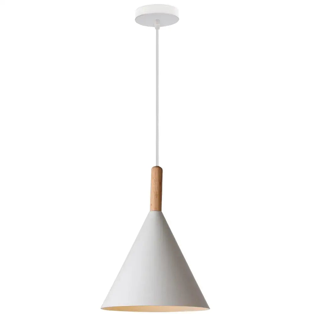 Minimalist white and wood led industrial pendant lamp for living room