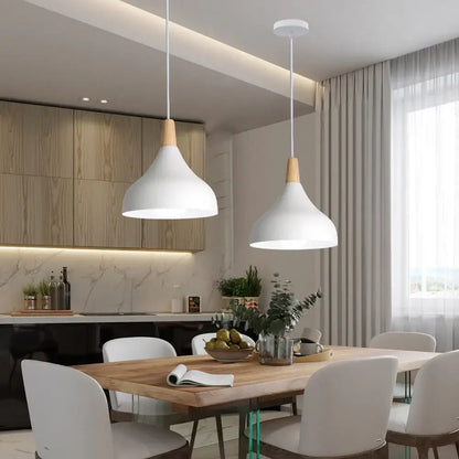 Minimalist white and wood led industrial pendant lamp for living room