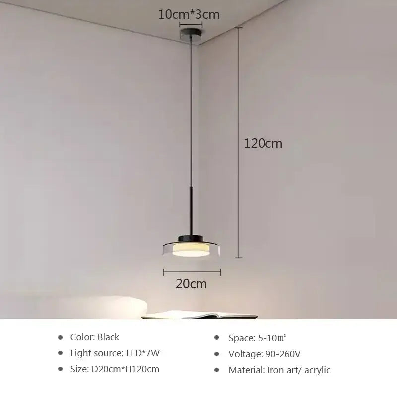 Modern minimalist black led iron acrylic pendant living room light