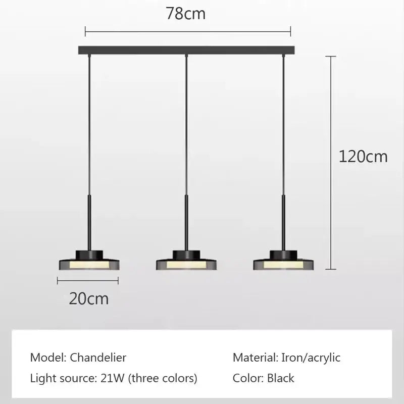 Modern minimalist black led iron acrylic pendant living room light