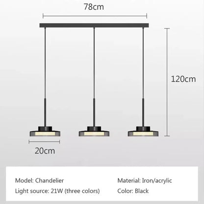 Modern minimalist black led iron acrylic pendant living room light