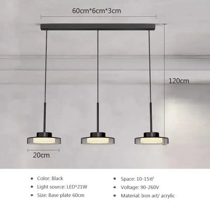 Modern minimalist black led iron acrylic pendant living room light