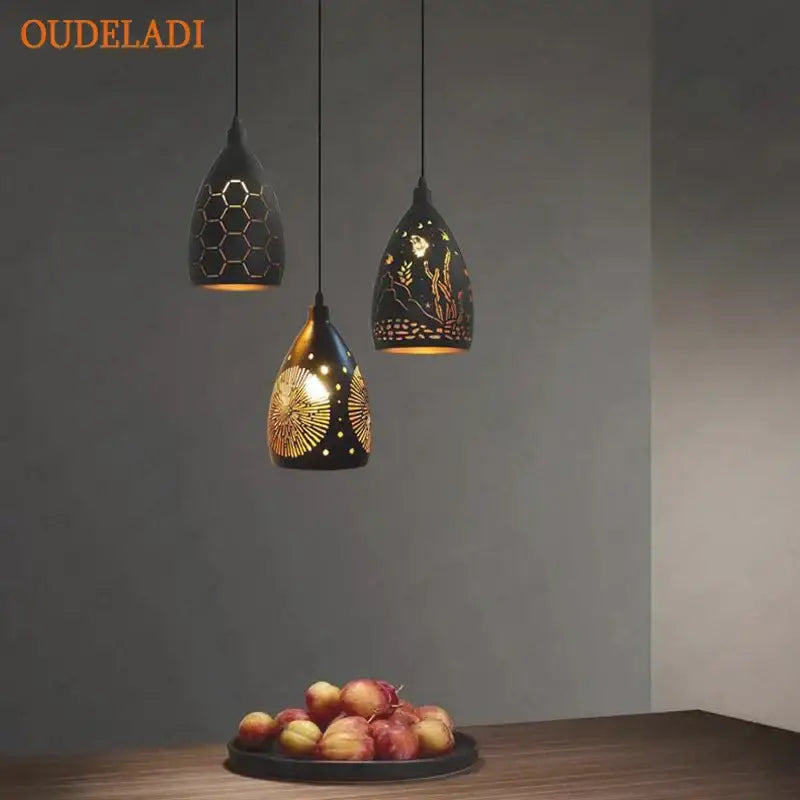 Modern black and gold iron cage pendant light dining room