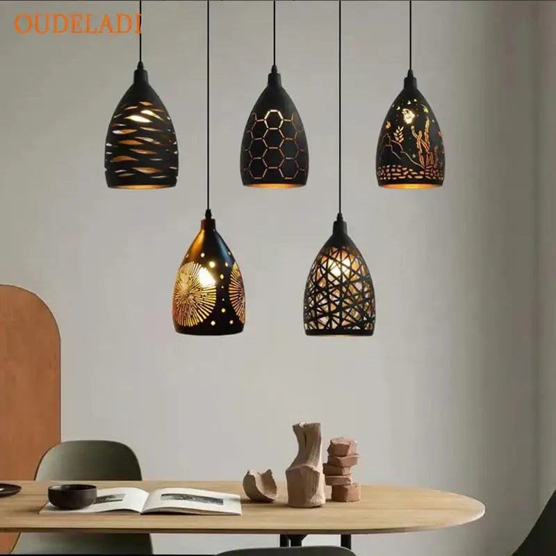 Modern black and gold iron cage pendant light dining room
