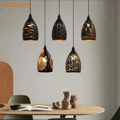 Modern black and gold iron cage pendant light dining room
