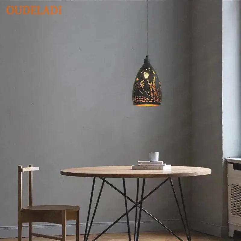 Modern black and gold iron cage pendant light dining room