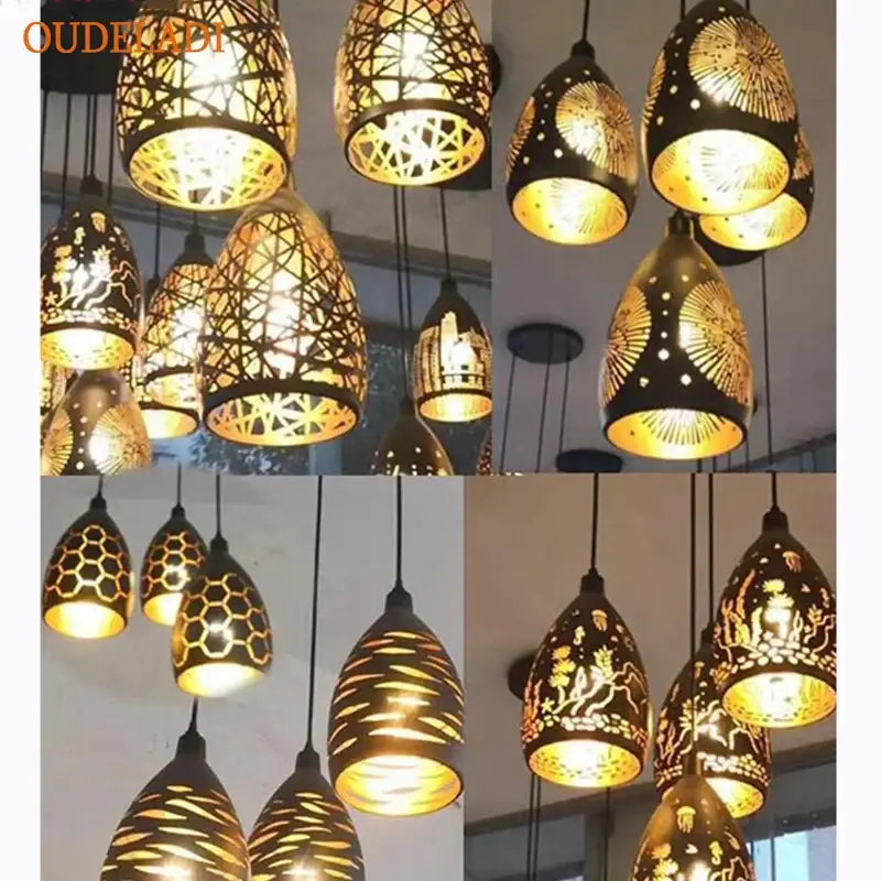 Modern black and gold iron cage pendant light dining room