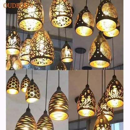 Modern black and gold iron cage pendant light dining room