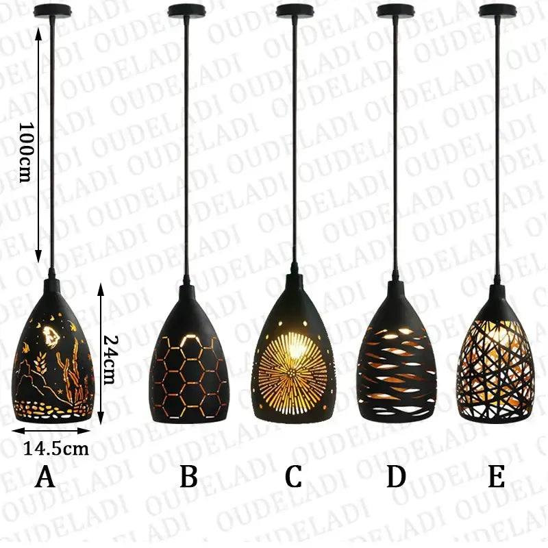 Modern black and gold iron cage pendant light dining room