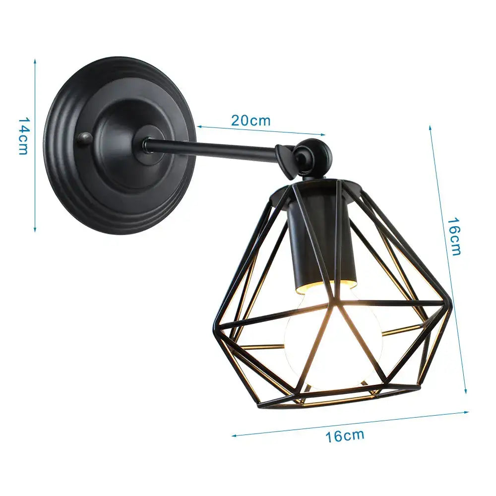 Geometric black iron cage wall light for bedroom decor