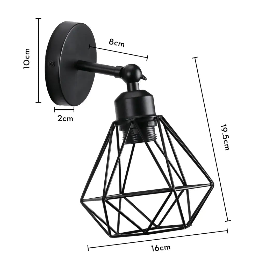 Geometric black iron cage wall light for bedroom decor