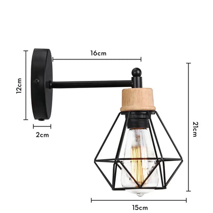 Geometric black iron cage wall light for bedroom decor