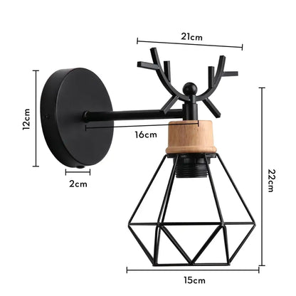 Geometric black iron cage wall light for bedroom decor