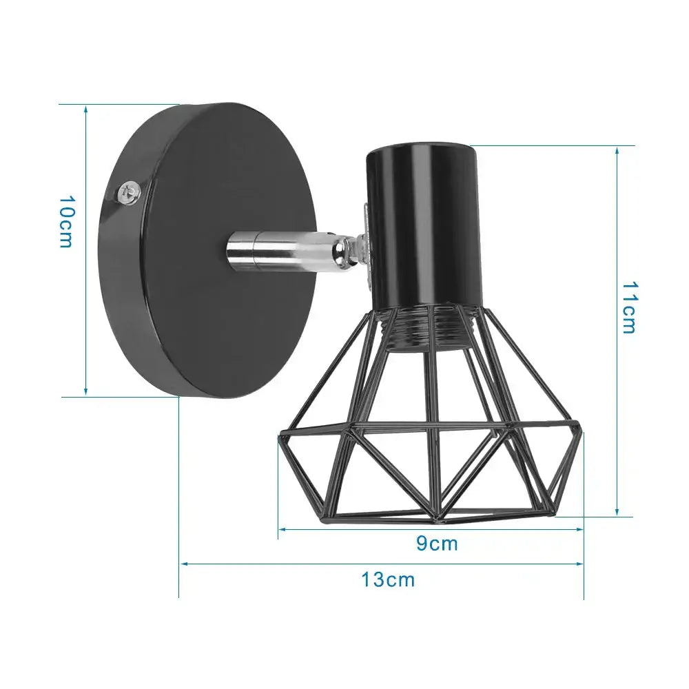 Geometric black iron cage wall light for bedroom decor