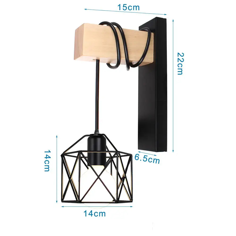 Geometric black iron cage wall light for bedroom decor