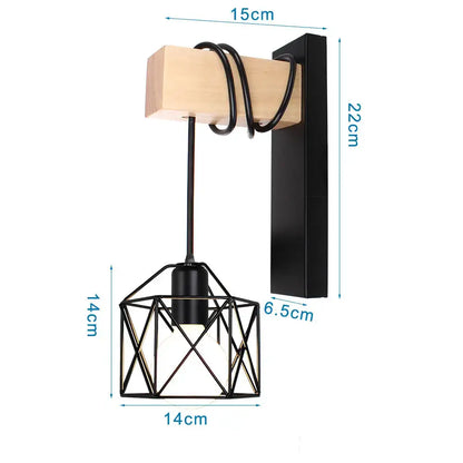 Geometric black iron cage wall light for bedroom decor