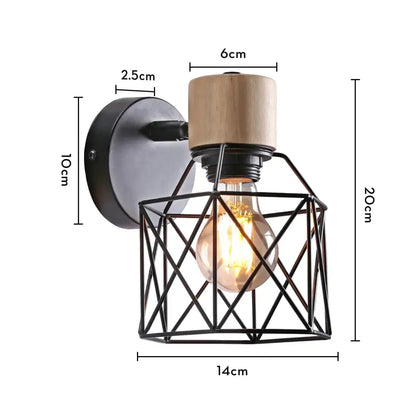 Geometric black iron cage wall light for bedroom decor