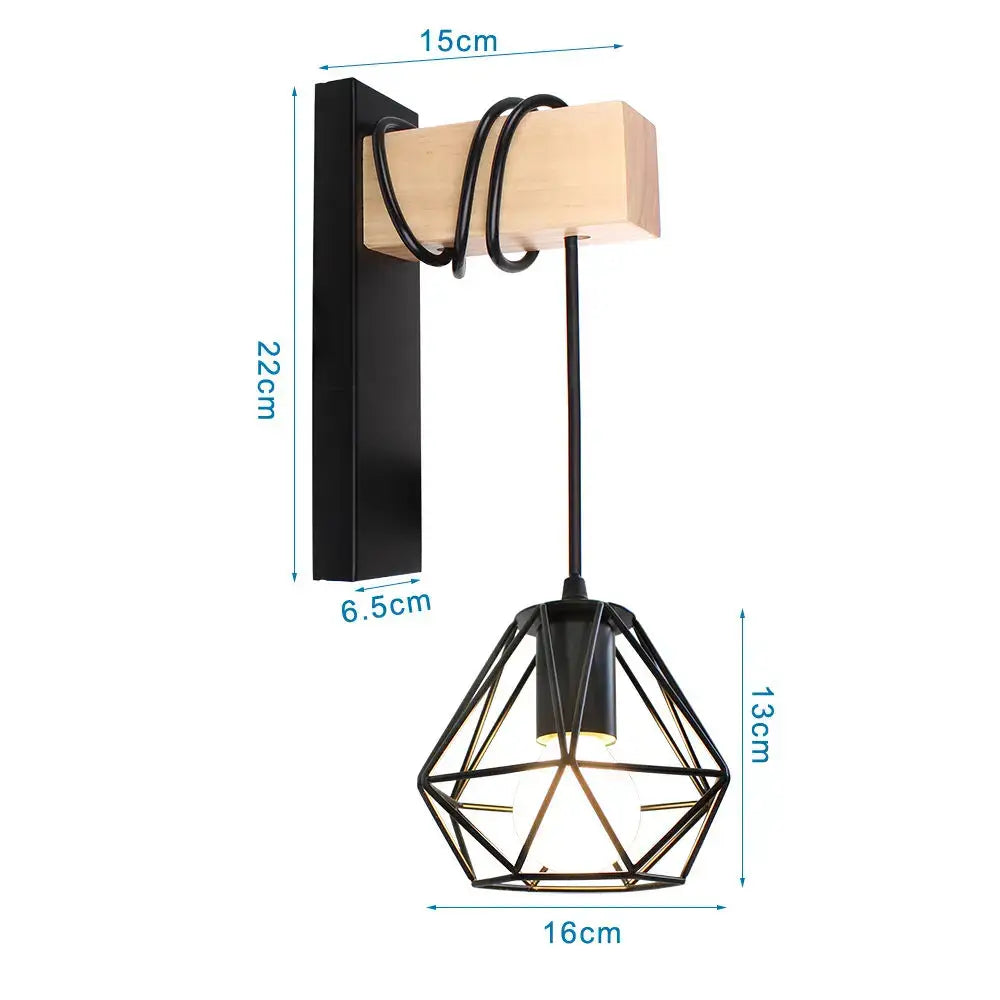 Geometric black iron cage wall light for bedroom decor