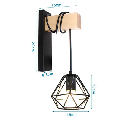 Geometric black iron cage wall light for bedroom decor