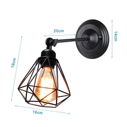 Geometric black iron cage wall light for bedroom decor