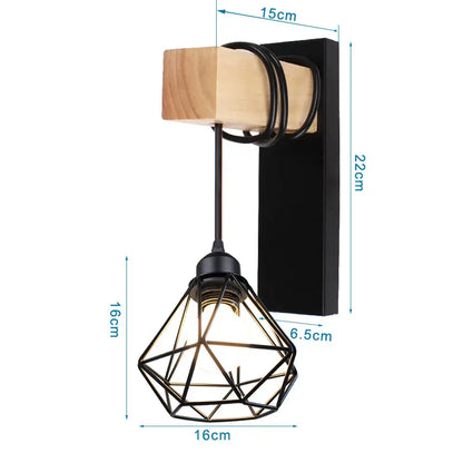 Geometric black iron cage wall light for bedroom decor