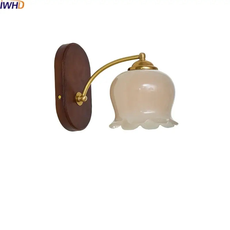 Vintage brass and wood led japanese style wall lights bedroom lamp