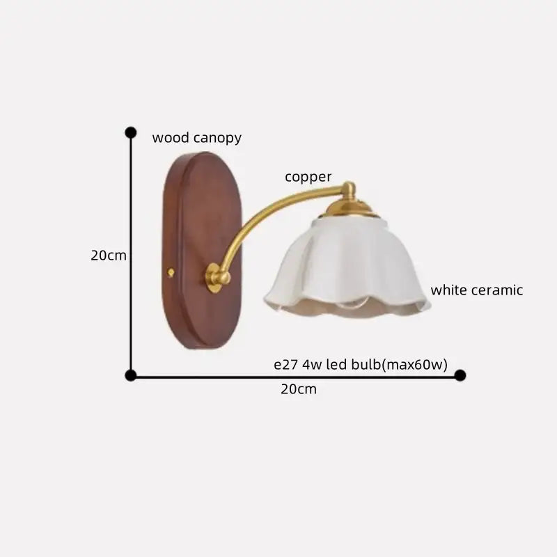 Vintage brass and wood led japanese style wall lights bedroom lamp