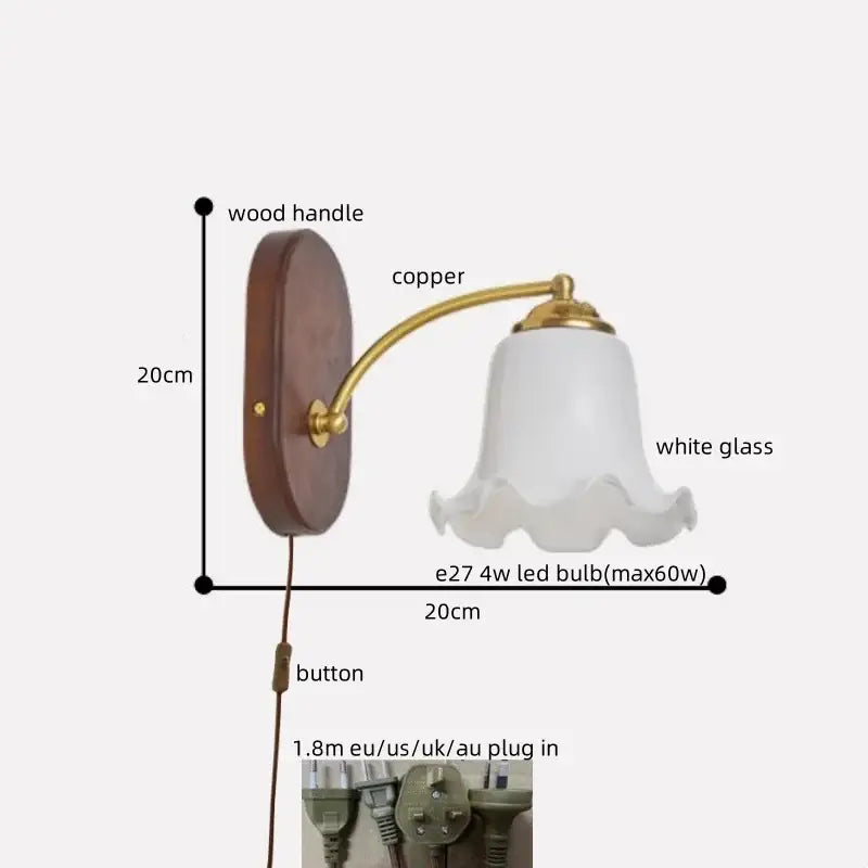 Vintage brass and wood led japanese style wall lights bedroom lamp