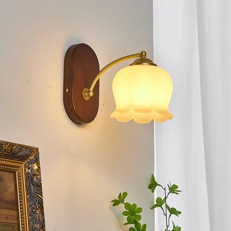 Vintage brass and wood led japanese style wall lights bedroom lamp