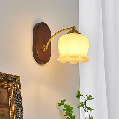 Vintage brass and wood led japanese style wall lights bedroom lamp