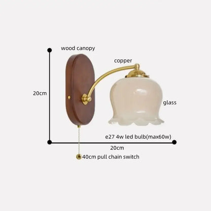 Vintage brass and wood led japanese style wall lights bedroom lamp