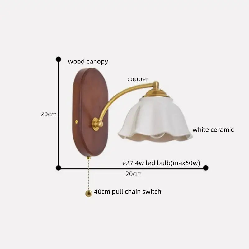 Vintage brass and wood led japanese style wall lights bedroom lamp