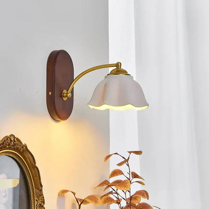Vintage brass and wood led japanese style wall lights bedroom lamp