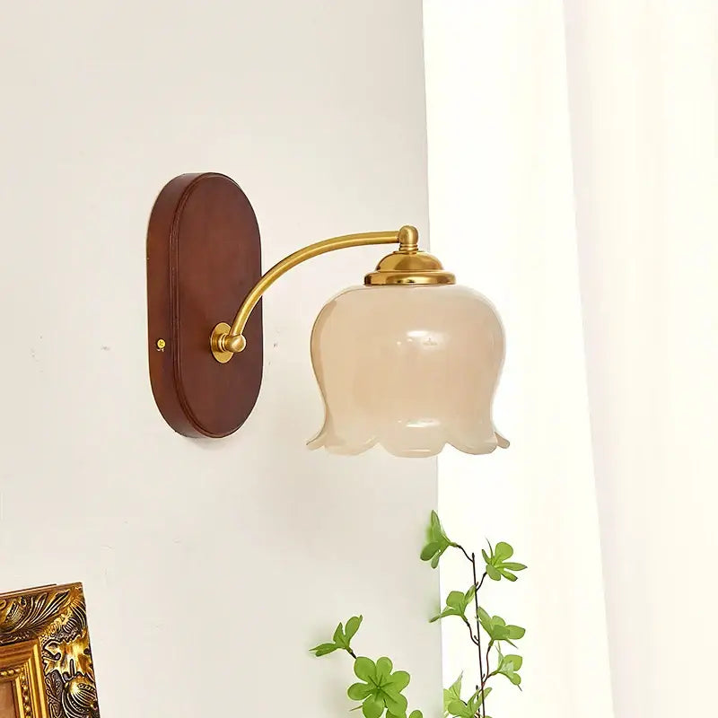 Vintage brass and wood led japanese style wall lights bedroom lamp