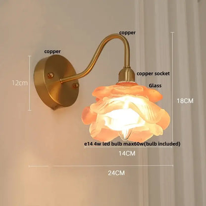 Modern pink glass jellyfish wall lamp bedroom brass light