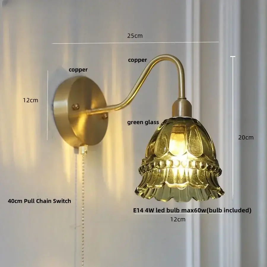 Modern pink glass jellyfish wall lamp bedroom brass light