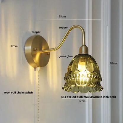 Modern pink glass jellyfish wall lamp bedroom brass light