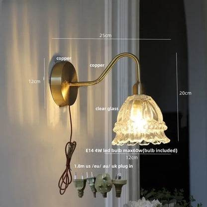Modern pink glass jellyfish wall lamp bedroom brass light