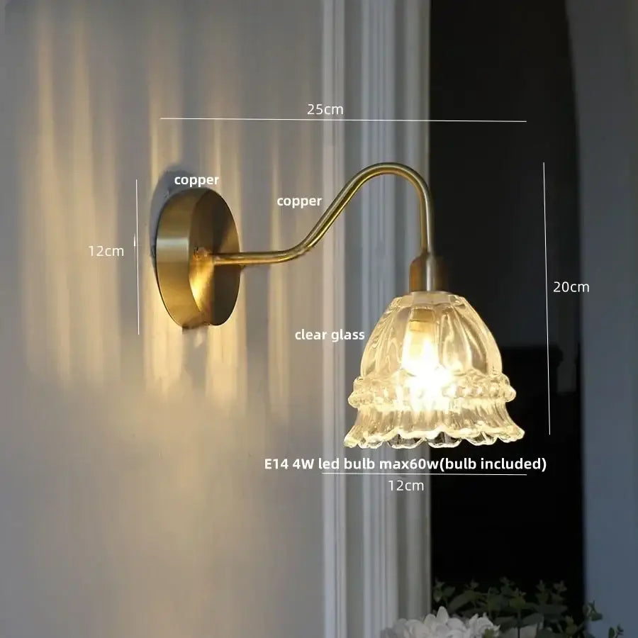 Modern pink glass jellyfish wall lamp bedroom brass light